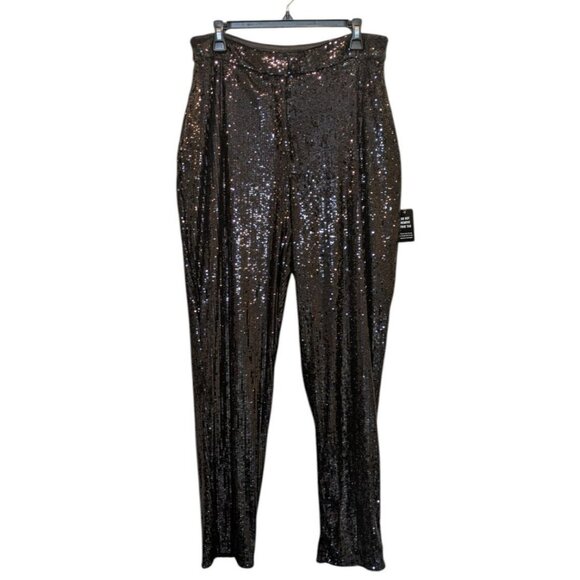 Express Ankle High Rise Sequin Pants Large Black Tapered - Picture 1 of 15